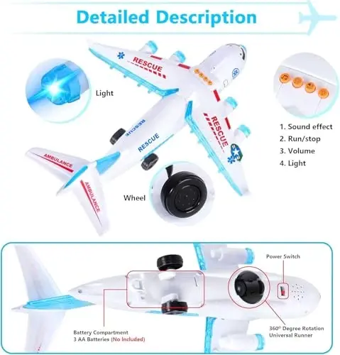 ele ELEOPTION Kids Transport Airplane Toy Aeroplane Infrared Remote Control Plane Toys with Lights and Music for for 3 4 5 6 7 8 Year Old Girls Boys White Color - 3