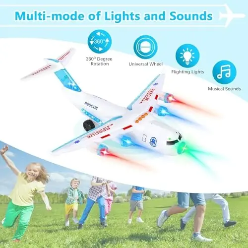 ele ELEOPTION Kids Transport Airplane Toy Aeroplane Infrared Remote Control Plane Toys with Lights and Music for for 3 4 5 6 7 8 Year Old Girls Boys White Color - 4