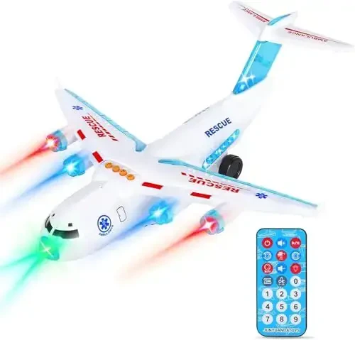 ele ELEOPTION Kids Transport Airplane Toy Aeroplane Infrared Remote Control Plane Toys with Lights and Music for for 3 4 5 6 7 8 Year Old Toddlers Girls Boys White Color - 1