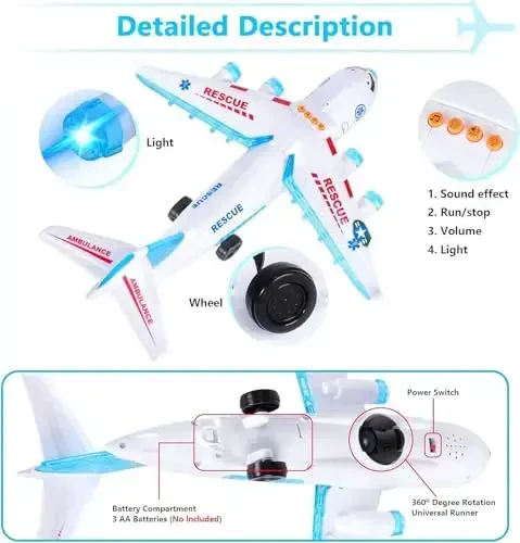 ele ELEOPTION Kids Transport Airplane Toy Aeroplane Infrared Remote Control Plane Toys with Lights and Music for for 3 4 5 6 7 8 Year Old Toddlers Girls Boys White Color - 3