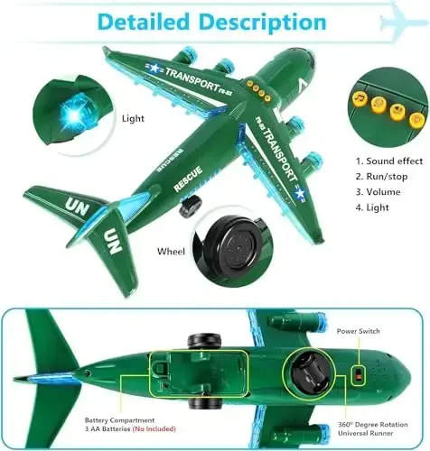 ele ELEOPTION Transport Airplane Toy Aeroplane Infrared Remote Control Plane Toys with Lights and Music for 3 4 5 6 7 8 Year Old Boys Girls Kids Toddlers Gift Army Green - 6