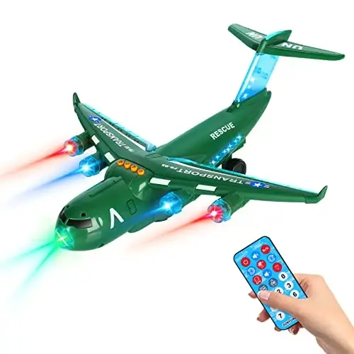 ELEOPTION Transport Airplane Toy Aeroplane Infrared Remote Control Plane Toys with Lights and Music for 3 4 5 6 7 8 Year Old Boys Girls Kids Toddlers Gift Army Green - ELE