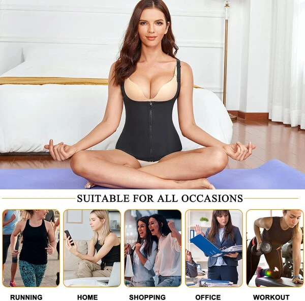 Eleady Ayollar Bel Trenajori Korset Qorinni Boshqarish Ko'krak Ostidagi Tana Shaklini Beruvchi Fermuarli Jilet Belni Ingichkalashtiruvchi Mayka (Qora Katta) - 7