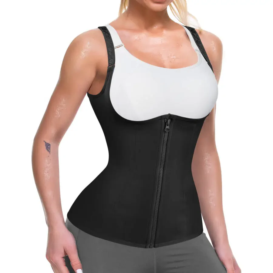Eleady Women Waist Trainer Corset Tummy Control Underbust Body Shaper Zipper Vest Waist Cincher Tank Top (Black, Large) - 1