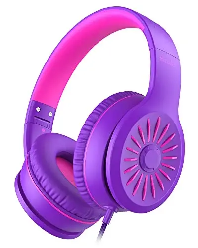 ELECDER i45 Headphones Wired, On-Ear Headphones with Microphone, Foldable Stereo Bass, 1.5M No-Tangle Cord, Portable 3.5MM Headset for School Kids Teens Smartphones Computer PC Tablet Travel, Purple - ELECDER