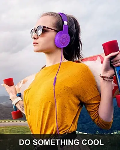 ELECDER i45 Headphones Wired, On-Ear Headphones with Microphone, Foldable Stereo Bass, 1.5M No-Tangle Cord, Portable 3.5MM Headset for School Kids Teens Smartphones Computer PC Tablet Travel, Purple - 2