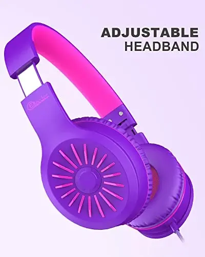ELECDER i45 Headphones Wired, On-Ear Headphones with Microphone, Foldable Stereo Bass, 1.5M No-Tangle Cord, Portable 3.5MM Headset for School Kids Teens Smartphones Computer PC Tablet Travel, Purple - 3
