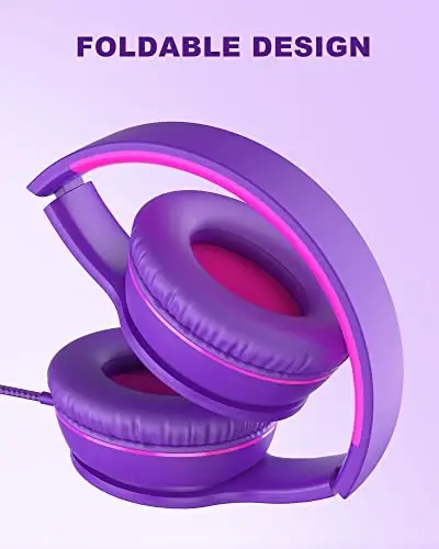 ELECDER i45 Headphones Wired, On-Ear Headphones with Microphone, Foldable Stereo Bass, 1.5M No-Tangle Cord, Portable 3.5MM Headset for School Kids Teens Smartphones Computer PC Tablet Travel, Purple - 4