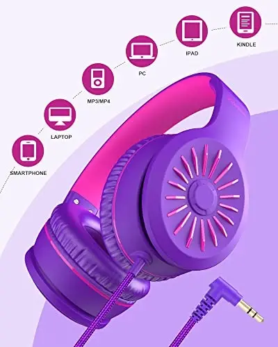 ELECDER i45 Headphones Wired, On-Ear Headphones with Microphone, Foldable Stereo Bass, 1.5M No-Tangle Cord, Portable 3.5MM Headset for School Kids Teens Smartphones Computer PC Tablet Travel, Purple - 5