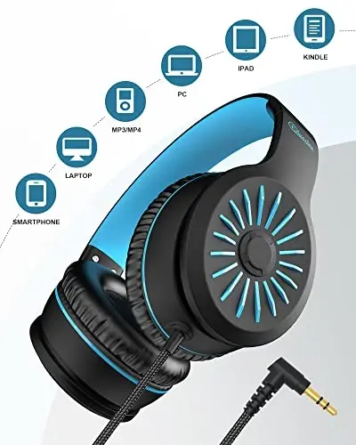 ELECDER i45 Headphones Wired, On-Ear Kids Headphones with 1.5M No-Tangle Cord, Foldable Portable Stereo 3.5mm Headset for School Kids Teens, Smartphones Tablet Computer Laptop, Airplane Travel, Black - 5