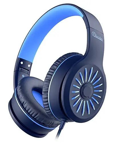 ELECDER i45 Kids Headphones Wired, On-Ear Headphones for School, Grey&Blue | Foldable Portable, 1.5M Cord Headphone Stereo Aux Jack 3.5mm Headset for Smartphones Chromebook Computer PC Airplane Travel - 1