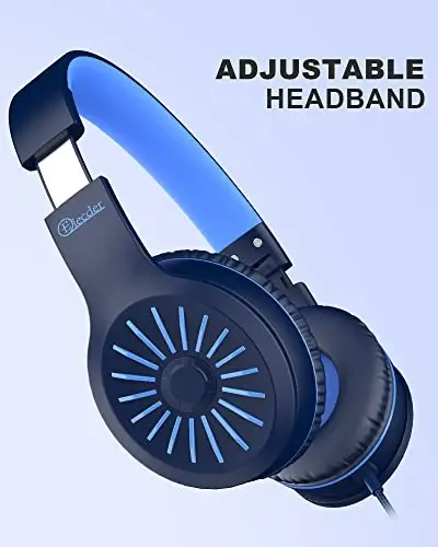 ELECDER i45 Kids Headphones Wired, On-Ear Headphones for School, Grey&Blue | Foldable Portable, 1.5M Cord Headphone Stereo Aux Jack 3.5mm Headset for Smartphones Chromebook Computer PC Airplane Travel - 3