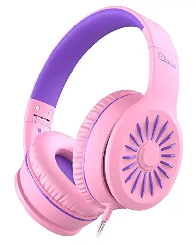 ELECDER i45 Kids Headphones with Cord Wired Headphone for School, Pink | 5ft Long Cord, Foldable, Stereo Aux 3.5mm Headset for Classroom Boys Girls Toddler Chromebook Computer iPad Airplane Travel - 1