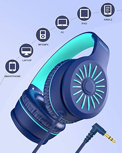 ELECDER i45 Kids Headphones Wired, On-Ear Headphones for School Teens, Blue | Foldable Portable, 1.5M Cord Headphone Stereo Aux Jack 3.5mm Headset for Smartphones Chromebook Computer PC Airplane Travel - 10