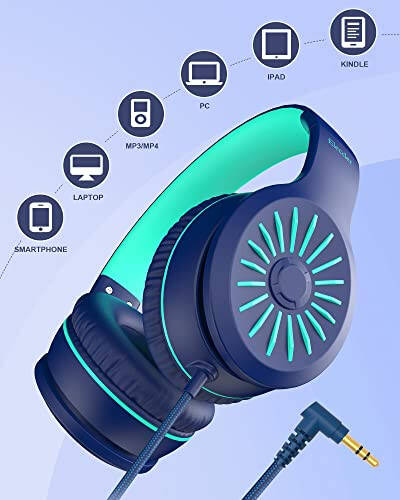 ELECDER i45 Kids Headphones Wired, On-Ear Headphones for School Teens, Blue | Foldable Portable, 1.5M Cord Headphone Stereo Aux Jack 3.5mm Headset for Smartphones Chromebook Computer PC Airplane Travel - 4