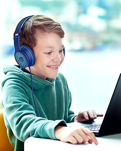ELECDER i45 Kids Headphones Wired, On-Ear Headphones for School Teens, Blue | Foldable Portable, 1.5M Cord Headphone Stereo Aux Jack 3.5mm Headset for Smartphones Chromebook Computer PC Airplane Travel - 5