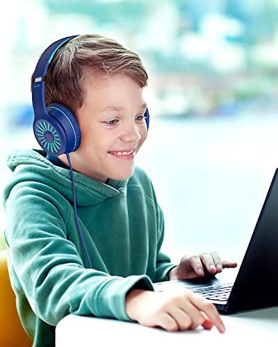 ELECDER i45 Kids Headphones Wired, On-Ear Headphones for School Teens, Blue | Foldable Portable, 1.5M Cord Headphone Stereo Aux Jack 3.5mm Headset for Smartphones Chromebook Computer PC Airplane Travel - 5