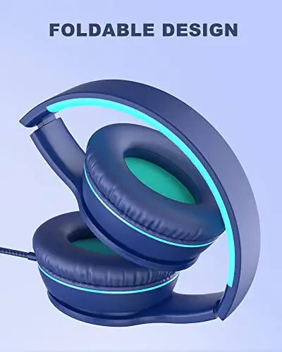 ELECDER i45 On-Ear Headphones with Microphone - Foldable Stereo Bass, Portable Wired Headphones with No-Tangle 1.5M Cord, 3.5MM Jack for School/Kids/Teens/Smartphones/Travel/Tablet - Blue - 9