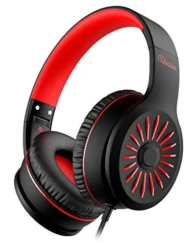 ELECDER i45 Mikrofonli On-Ear Naushniklar - O'ralashmaydigan 1.5M simli, 3.5MM Jekli, Maktab/Bolalar/O'smirlar/Smartfonlar/Sayohat/Planshet uchun Portativ Simli Naushniklar bilan Katlanadigan Stereo Bass Naushniklar - Qizil - 1