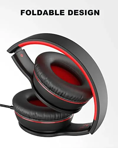ELECDER i45 Mikrofonli On-Ear Naushniklar - O'ralashmaydigan 1.5M simli, 3.5MM Jekli, Maktab/Bolalar/O'smirlar/Smartfonlar/Sayohat/Planshet uchun Portativ Simli Naushniklar bilan Katlanadigan Stereo Bass Naushniklar - Qizil - 4