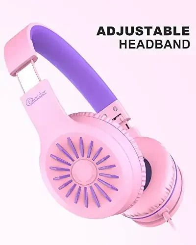 ELECDER i45 On-Ear Headphones with Microphone - Foldable Stereo Bass Headphones with No-Tangle 1.5M Cord, 3.5MM Jack, Portable Wired Headphones for School/Kids/Teens/Smartphones/Travel/Tablet - Pink - 3
