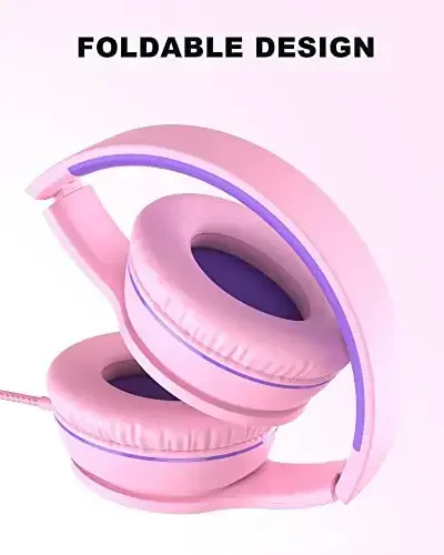 ELECDER i45 On-Ear Headphones with Microphone - Foldable Stereo Bass Headphones with No-Tangle 1.5M Cord, 3.5MM Jack, Portable Wired Headphones for School/Kids/Teens/Smartphones/Travel/Tablet - Pink - 4