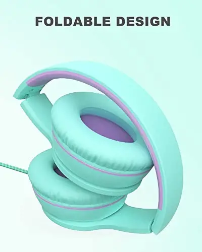 ELECDER i45 On-Ear Headphones with Microphone - Foldable Stereo Bass Headphones with No-Tangle 1.5M Cord, 3.5MM Jack, Portable Wired Headphones for School/Kids/Teens/Smartphones/Travel/Tablet - Green - 4