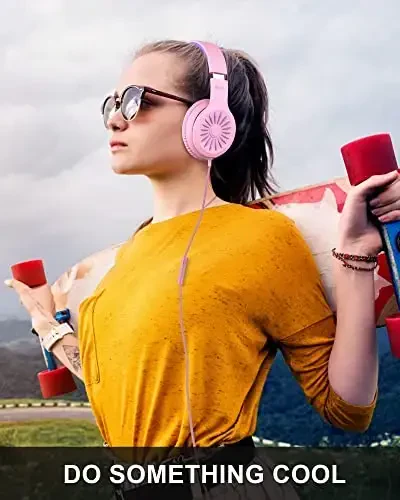 ELECDER i45 On-Ear Headphones with Microphone - Foldable Stereo Bass Headphones with No-Tangle 1.5M Cord, 3.5MM Jack, Portable Wired Headphones for School/Kids/Teens/Smartphones/Travel/Tablet - Pink - 2