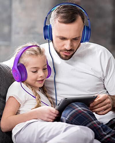 ELECDER i45 On-Ear Headphones with Microphone - Foldable Stereo Bass, Portable Wired Headphones with No-Tangle 1.5M Cord, 3.5MM Jack for School/Kids/Teens/Smartphones/Travel/Tablet - Blue - MODAZONE