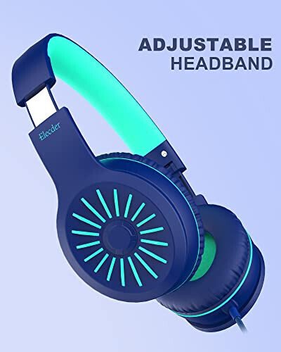 ELECDER i45 On-Ear Headphones with Microphone - Foldable Stereo Bass, Portable Wired Headphones with No-Tangle 1.5M Cord, 3.5MM Jack for School/Kids/Teens/Smartphones/Travel/Tablet - Blue - MODAZONE (1)