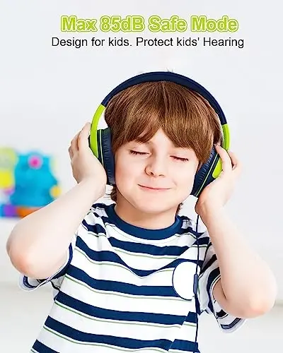 ELECDER Kids Headphones, S8 Wired Headphones for Kids with Microphone for Boys Girls, Adjustable 85dB/94dB Volume Limited, 3.5 mm Jack for School/Kindle/Smartphones/Tablet/Airplane Travel(Navy/Green) - 2