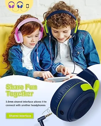 ELECDER Kids Headphones, S8 Wired Headphones for Kids with Microphone for Boys Girls, Adjustable 85dB/94dB Volume Limited, 3.5 mm Jack for School/Kindle/Smartphones/Tablet/Airplane Travel(Navy/Green) - 5