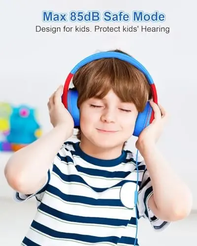 ELECDER S8 Kids Headphones, Wired Headphones for Kids Boys Girls, Adjustable 85dB/94dB Volume Limited, 3.5 mm Jack for School, Kindle, Smartphones, Tablet, Airplane Travel(Blue&Red) - 2