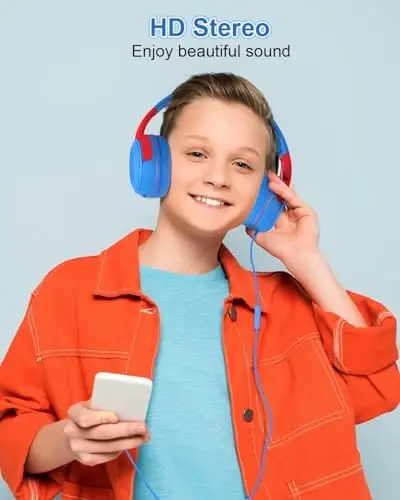 ELECDER S8 Kids Headphones, Wired Headphones for Kids Boys Girls, Adjustable 85dB/94dB Volume Limited, 3.5 mm Jack for School, Kindle, Smartphones, Tablet, Airplane Travel(Blue&Red) - 6