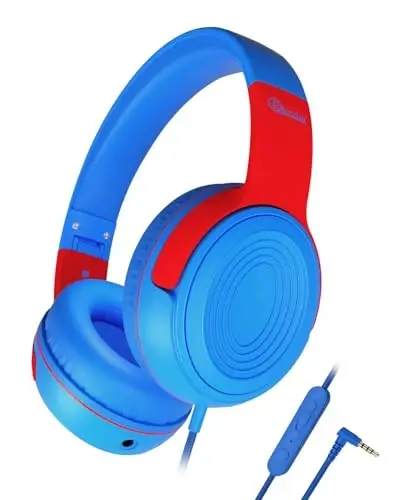 ELECDER S8 Kids Headphones, Wired Headphones for Kids Boys Girls, Adjustable 85dB/94dB Volume Limited, 3.5 mm Jack for School, Kindle, Smartphones, Tablet, Airplane Travel(Blue&Red) 