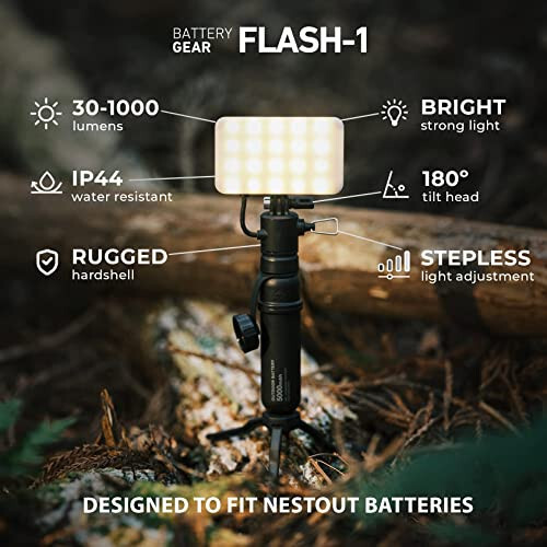 ELECOM NESTOUT 15000mAh Outdoor Power Bank + 2-Panel Solar Panel Charger + Flash-1 LED Flash Light Panel 1000 Lumen - Beige - 5