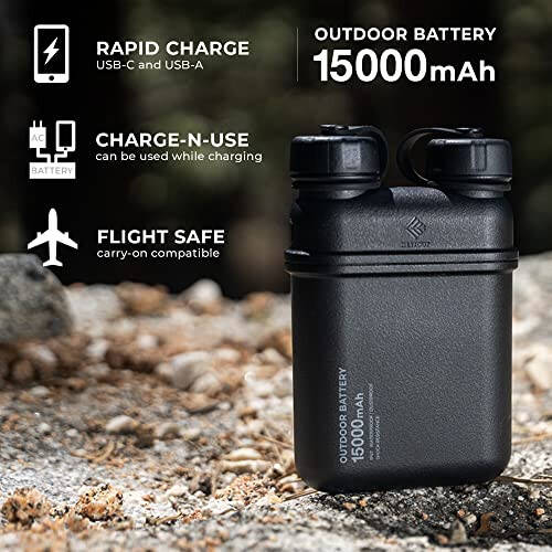 ELECOM NESTOUT 15000mAh Outdoor Power Bank + 2-Panel Solar Panel Charger + LAMP-1 LED 300 Lumen Soft Lantern - Black - 2