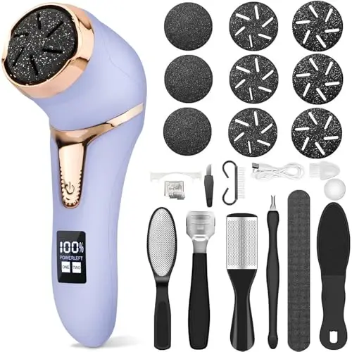 Electric Callus Remover for Feet, Portable Pedicure Kit Foot File Callus Remover, Rechargeable Waterproof Foot File for Foot Care Deadskin Remover with 9Head&LCD Display, Purple - 1