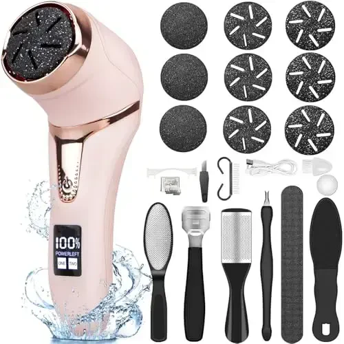 Electric Callus Remover for Feet (with Dander Vacuum Cleaner), Rechargeable Foot Callus Remover Pedicure Tools Foot File, Professional Foot Care Kit Deadskin Remover with 9Heads&2Speed,LCD Display 