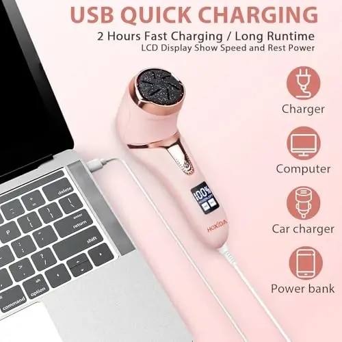 Electric Callus Remover for Feet (with Dander Vacuum Cleaner), Rechargeable Foot Callus Remover Pedicure Tools Foot File, Professional Foot Care Kit Deadskin Remover with 9Heads&2Speed,LCD Display - 5