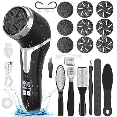 Electric Callus Remover for Feet (with Dander Vacuum), Portable Pedicure Kit Foot File Callus Remover, Rechargeable Waterproof Foot File for Foot Care Deadskin Remover with 9Head&LCD Display - 1