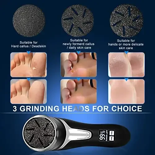 Electric Callus Remover for Feet with Vacuum, Professional Pedicure Tools Kit, Rechargeable Waterproof Foot File for Foot Care Deadskin Remover with 3Heads&2Speed,LCD Display - 6