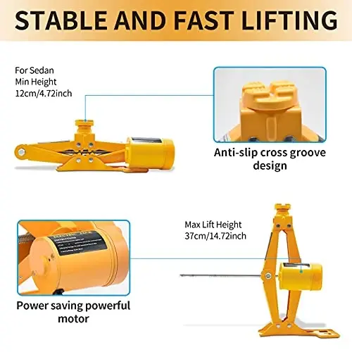 Electric Car Jack 2 Ton 12V Avtomobil SUV shinalarini almashtirish uchun saqlash qutisi bilan elektr qaychi uyasi (ko'tarish diapazoni: 4,72~14,57 dyuym) - 3