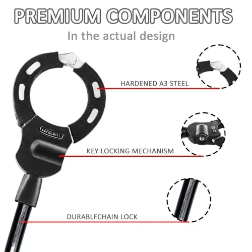 Electric Scooter Lock,Scooter Locks Anti Theft,14mm Thick for E-Scooter, Electric Bike, Bicycle, Motorbikes - 3