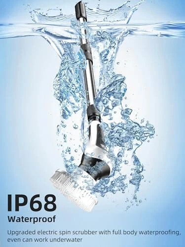 Electric Spin Scrubber, Cordless Shower Scrubber with Power Display Screen, IP68 Waterproof Bath Cleaning Brush, Adjustable Extension Handle & 2 Speeds, Electric Cleaning Brush for Bathroom, Kitchen, Tub - 5