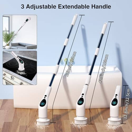 Electric Spin Scrubber, Electric Spin Cordless Tub and Tile Scrubber with Voice Broadcasting 3 Speed 9 Replaceable Clean Heads Power Spin Scrubbers - 4
