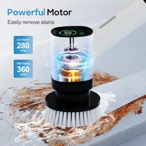 Electric Spin Scrubber for Cleaning Bathroom: Cordless Cleaning Brush, Power Scrubber with 2 Speeds Shower Cleaner Brush Electric for Tub Tile Floor - 5
