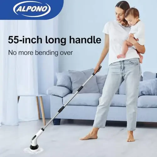 Electric Spin Scrubber with Long Handle: ALPONO Cordless Power Shower Scrubber Spin Brush with 7 Brush Replacement Heads for Cleaning Bathroom, Tub, Tile (Black) - 6