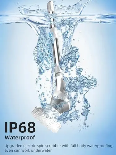 Electric Spin Scrubber,Cordless Shower Scrubber with Power Display Screen,IP68 Waterproof Bath Cleaning Brush,Adjustable Extension Handle & 2 Speeds,Electric Cleaning Brush for Bathroom,Kitchen,Tub - 5