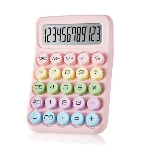 Electronic Calculator, 12 Digits Large LCD Display Small Desktop Calculator, Pink Basic Calculators with Big Buttons, Easy to Press Mechanical Switch Calculator Office Supplies for Home and School (Pink) - 1